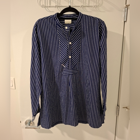 Modas Men's 100% Cotton Navy & White Striped Fisherman Shirt (Size EU 50/US L) - Picture 1 of 7